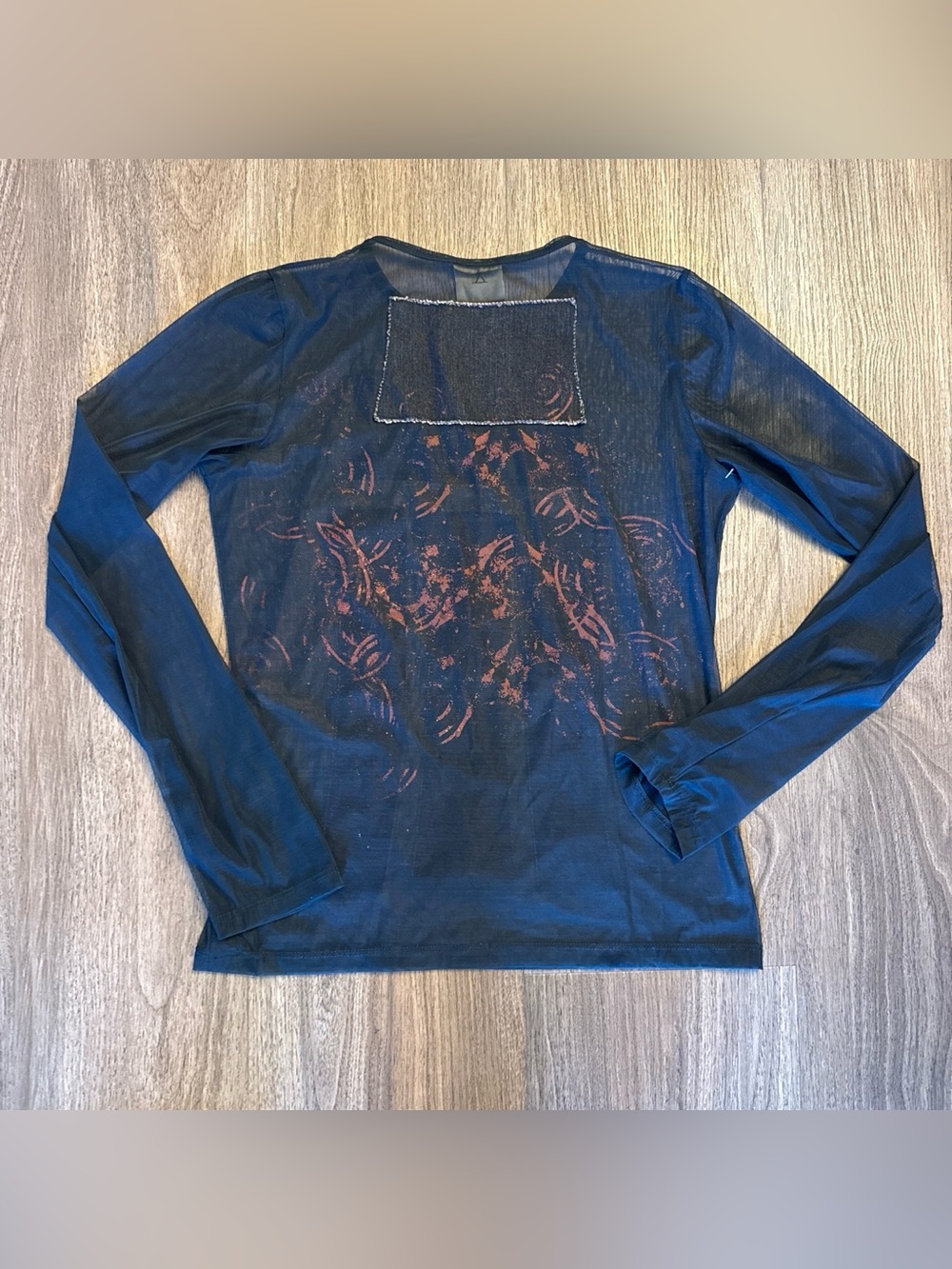 Y2K legatte jeans Italy mesh long sleeve top with gold graphic $350 MSRP - Picture 4 of 5